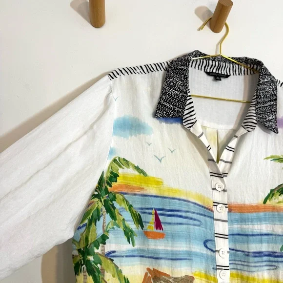 John Mark White Button-Down Top Colorful Beach Vacation Dog Resort Wear Print XL - Picture 5 of 15